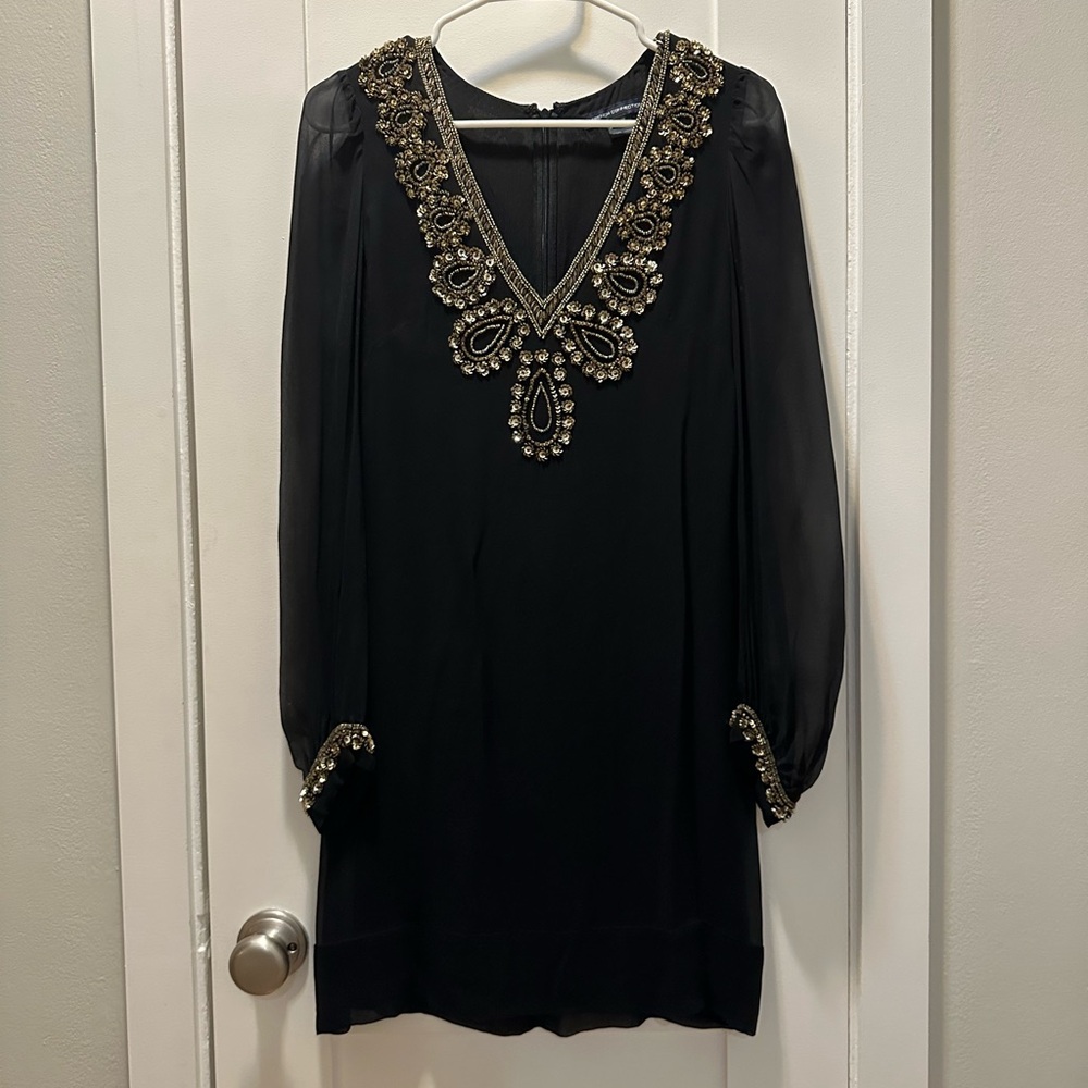 French Connection Black Dress with Gold Detailing